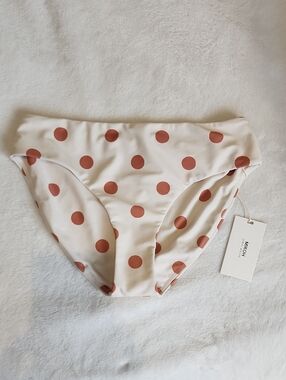 Brand New Jenni Kayne Cream Swim Bottoms with Rust Polka Dots